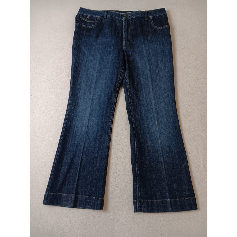 Lands End Premium Denim Bootcut Jeans Womens 14P Dark Wash Modern Waist